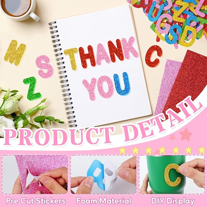 2 Inch Large Foam Letter Stickers Glitter Big Font - Image 3