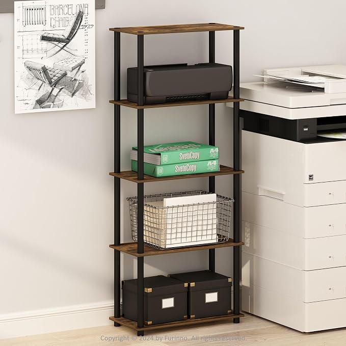Furinno Turn-N-Tube Storage Shelves, 5-Tier Book Shelf, Corner Shelf, Toolless - Image 2