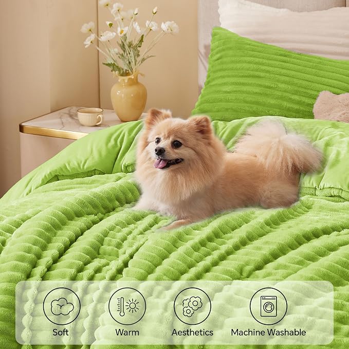 BEDELITE Fleece Twin Comforter Set -Super Soft & Warm Fluffy Dark Citron Bedding - Image 3