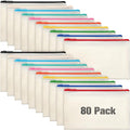 Reginary 80 Pack Canvas Zipper Makeup Bags Bulk Pencil Pouches Blank DIY Craft by Reginary