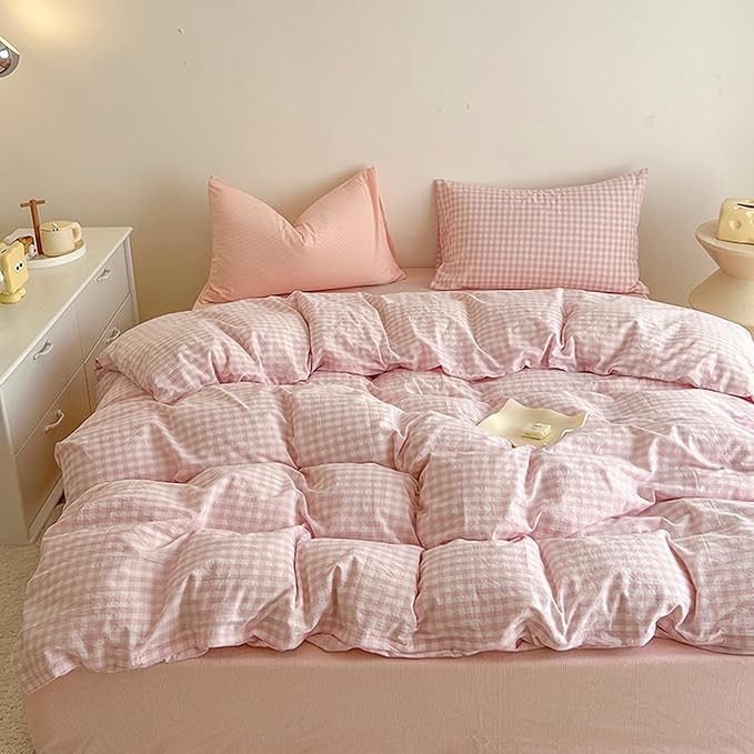 BOLINLIVING Gingham Duvet Cover Twin Size, Microfiber Bedding Set by BOLINLIVING