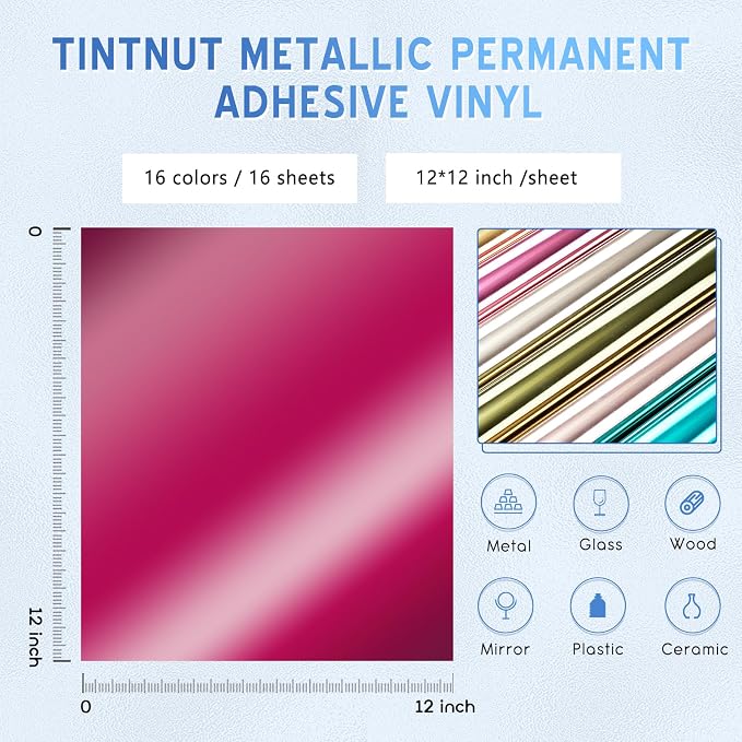 Tintnut Holographic Permanent Vinyl 16 Pcs 12x12in Metallic Adhesive Vinyl | - Image 2