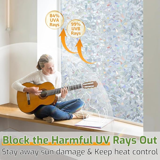 LUTE Rainbow Window Privacy Film, Stained Cling, 23.6" x 78.7" | 3D Decorative - Image 3
