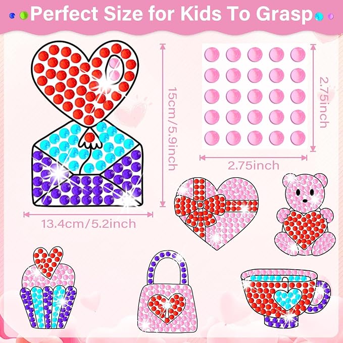 Qyeahkj 6 Pcs Valentine's Day Arts Crafts DIY Heart Bear Gem Diamond Suncatcher - Image 3