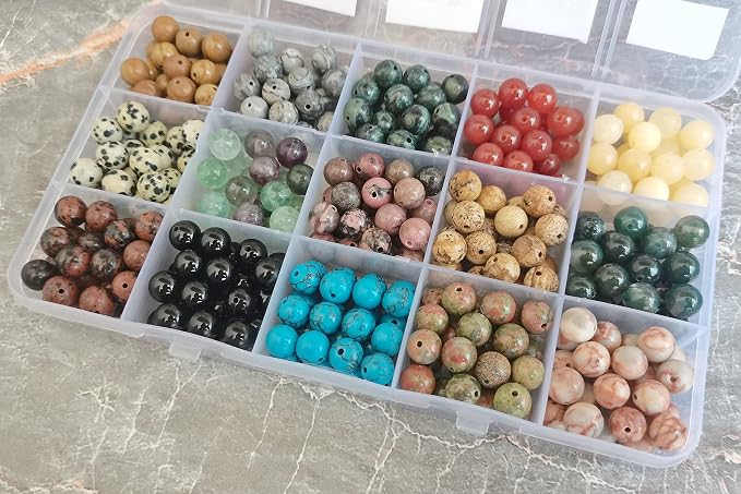 375pcs 8mm Natural Gemstone Beads Crystal Bracelet Jewelry Making Kit, 15C | - Image 3