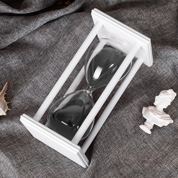 BELLAWARE Hourglass Timer with Black Sand, 60 Minute White Wood Sand Timer | - Image 3