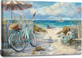 LRTNMTJ Coastal Bicycle Canvas Wall Art Beach Scene Oil Painting Print Summer by LRTNMTJ