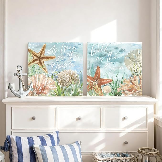 Ocean Wall Decor Seashell Starfish Coral Canvas Print Underwater Sea Creatures - Image 5