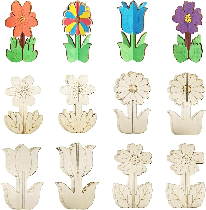 DIY 3D Flower Spring Wood Crafts to Paint, Spring Unfinished Wooden Slices by BENIMUS