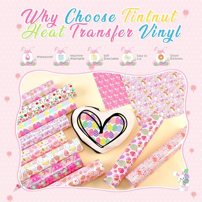 Tintnut Pink Easter Heat Transfer Vinyl, easy cut & weed, stretch washable - Image 3