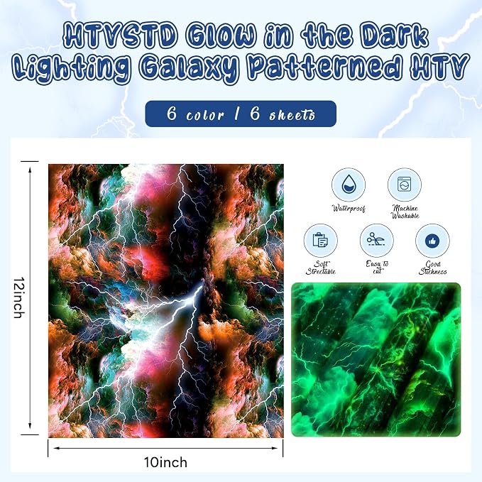 HTVSTD Lighting Heat Transfer Vinyl 6 Sheets 12×10in Iron on Vinyl | Lighting - Image 2
