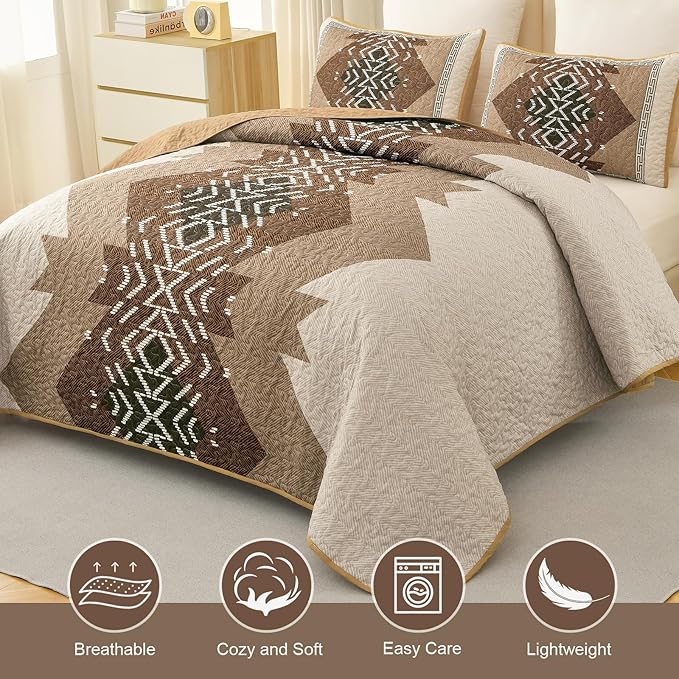 Dintszyayue Bohemian Quilt Set King Size, 3 Pieces Aztec Texture Bedding - Image 3