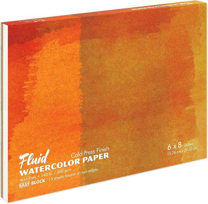 Fluid Watercolor Paper Block, 6 x 8 inches, 15 Sheets, 140 lb Cold Press Pad by SpeedballArt