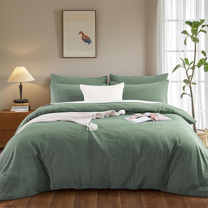 NEXHOME PRO Duvet Cover Queen 100% Washed Cotton, Organic Natural Linen Like - Image 2