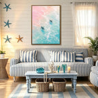Framed Pastel Sea Turtle Canvas Wall Art Dreamy Pink Turquoise Ocean Turtle - Image 5