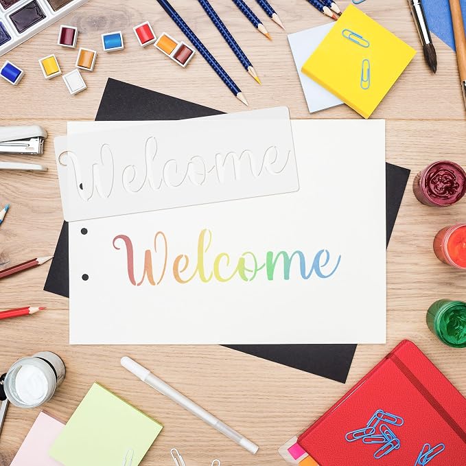 6 Pack Large Welcome Stencils for Painting on Wood, Reusable Vertical Letter - Image 3