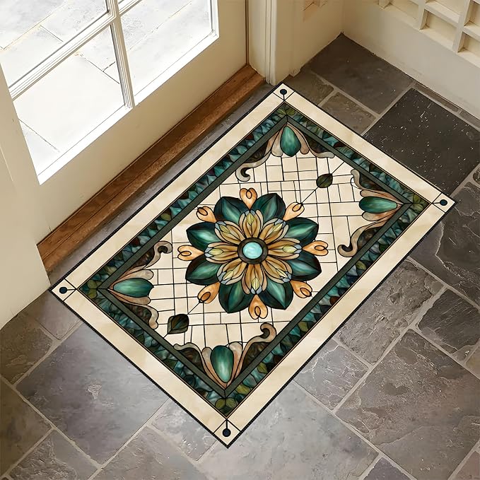Stained Glass Floral Faux Cashmere Non-Slip Rug 15.7x23.6 Inches, Washable Low - Image 4