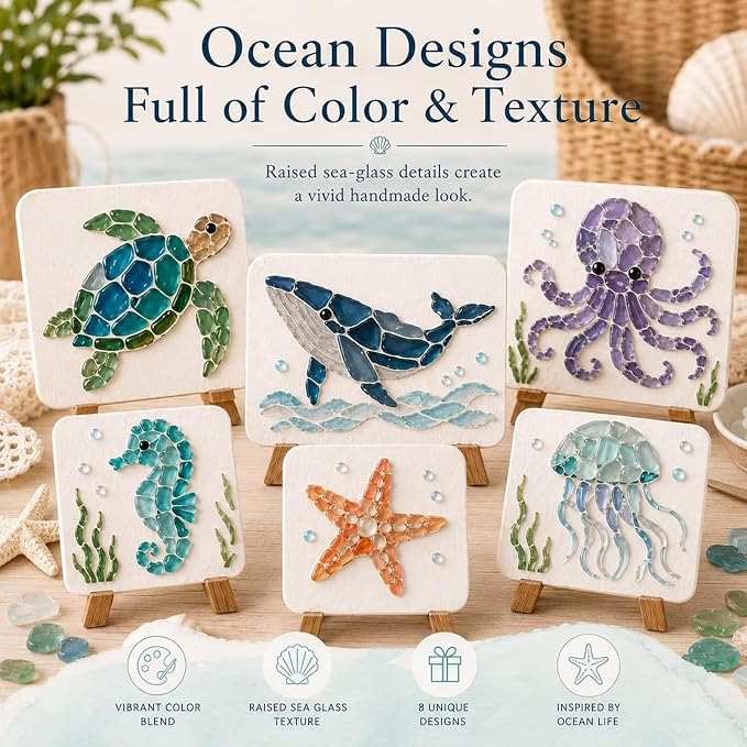 DIY Sea Glass Mosaic Art Kit-Ocean Themed Craft Kit - Image 2
