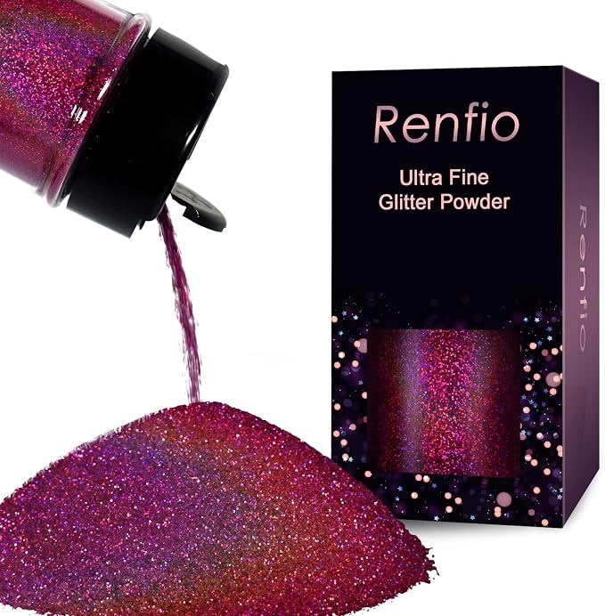 Renfio Holographic Ultra Fine Glitter Powder Metallic Resin Glitter 2.11 Oz PET by Renfio