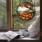 DASTOLL Stained Glass Window Hanging Fall Farm Scenery Maple Trees Pumpkin 7.8" - Image 4