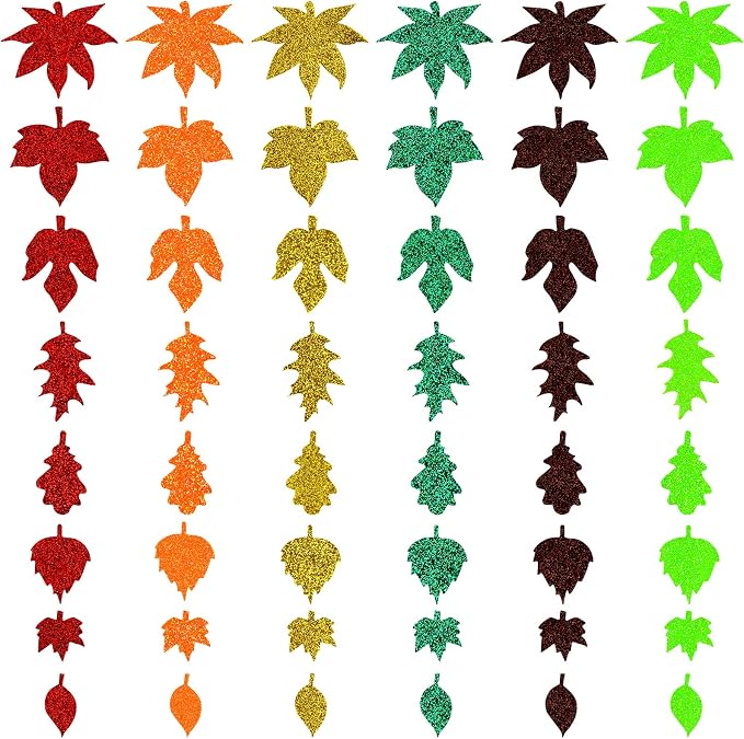 Coopay Glitter Fall Leaf Stickers Thanksgiving Christmas Adhesive Foam Maple - Image 3