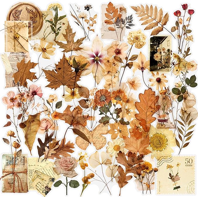 52Pcs Vintage Botanical Scrapbook Stickers Pack, Transparent Fern Leaf Stickers by STARZIWEN