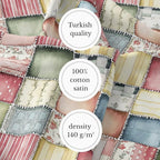Soft Meadow Patchwork Cotton Fabric Panel, Pastel Floral & Stripe Design - Image 4