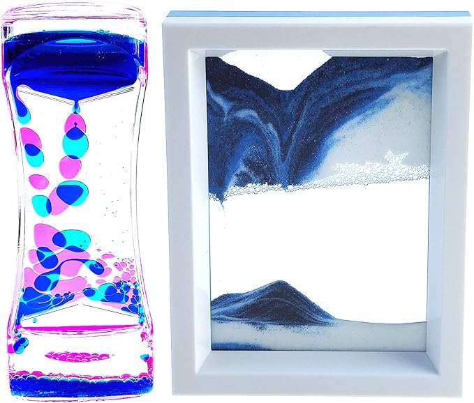 FKYTION Liquid Motion Bubbler Timer and Moving Sand Art Picture 2 Pack Colorful by FKYTION