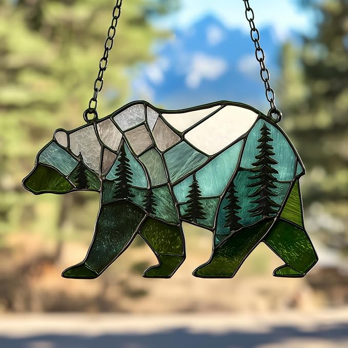 Grizzly Bear Forest Scene Acrylic Suncatcher - Image 2