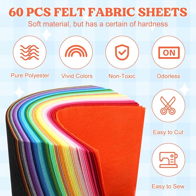60pcs 15" × 12" 2mm Thick Soft Felt Fabric Sheet 60 Assorted Dark Series Colors - Image 3
