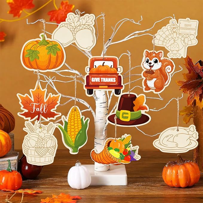 36PCS Wooden Thanksgiving Decoration Fall Ornaments to Paint Happy Thanksgiving - Image 7