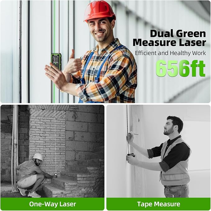 Huepar Dual Laser Measuring Tool, 656Ft Green-Beam Bilateral Digital Laser - Image 2