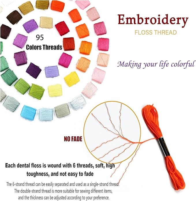 XMZCOLA Embroidery kit for Beginners Adults, 95 Colors Embroidery Thread and - Image 3