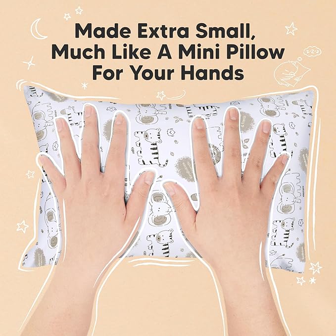 Mini Toddler Pillow with Pillowcase - 9x13 My Little Dreamy Travel Kids Pillow for Sleeping, Toddler Bed, Small, Tiny, Organic Cotton Pillowcase, Soft & Breathable, Kids 2-4 Years Old (KeaSafari)