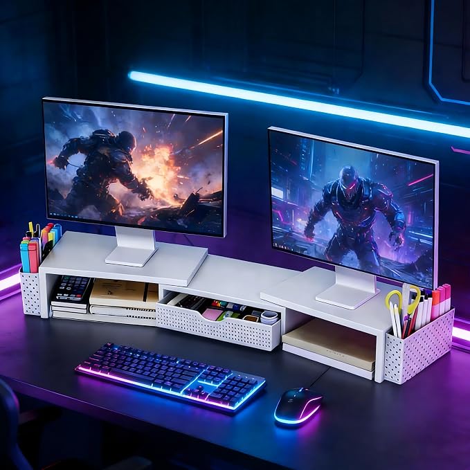 Spacrea Metal Desk Organizers and Accessories, Dual Monitor Stand Riser - Image 7