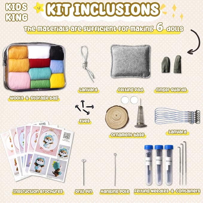 KIDS KING Needle Felting Kit for Beginners & Adults – 6 Piece of Shiba Inu - Image 2