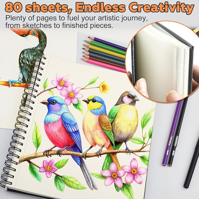 Joibabe Sketch Book 9" x 11"，2 Pack 80-Sheets，Double-Sided Hardbound Sketchbook - Image 8