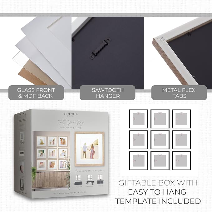Sheffield Home 9 Piece Gallery Wall Frame Set, 12x12 in. Matted to 8x8 in. - Image 5