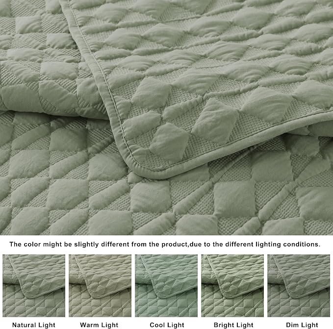 WDCOZY Sage Green Quilt Queen Size Bedding Sets - Image 3