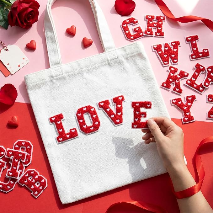 WILLBOND 52 Pcs Valentine's Day Heart Self Adhesive Chenille Letters Patches - Image 2