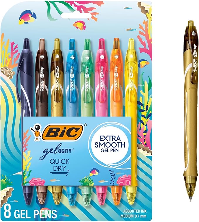 BIC Gelocity Quick Dry Ocean Themed Gel Pens, Medium Point, 8-Count Gel Pen Set by BIC