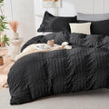 HYMOKEGE Black/Light Grey Duvet Cover King Size, Ultra Soft 3-Piece Seersucker by HYMOKEGE