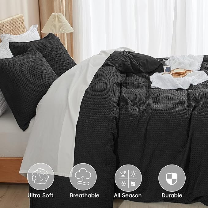 PHF Waffle Weave Duvet Cover Set California King, No Snagging Ultra Soft Luxury - Image 4