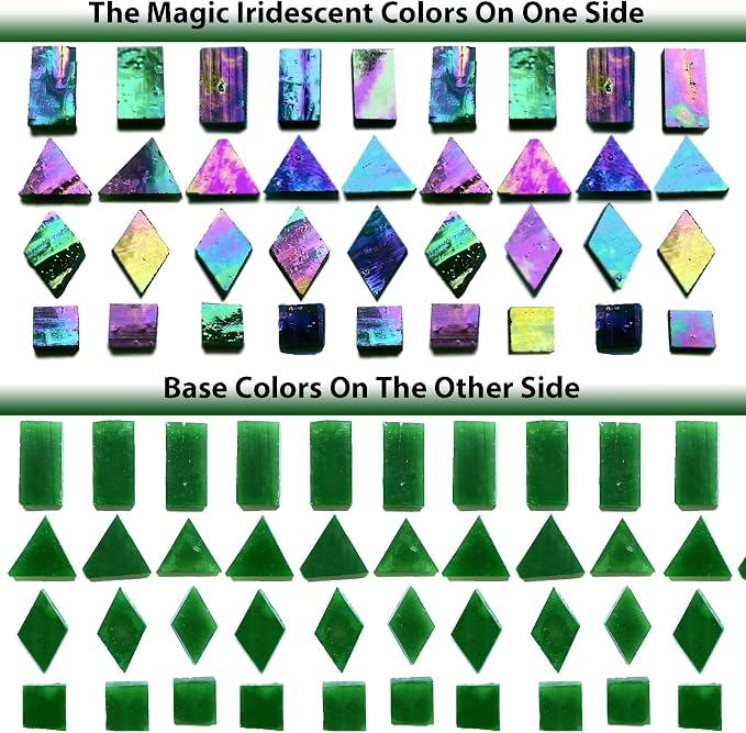 Iridescent Green Mosaic Tiles for Crafts, 280 Pieces Mixed 4 Shapes Stained - Image 5
