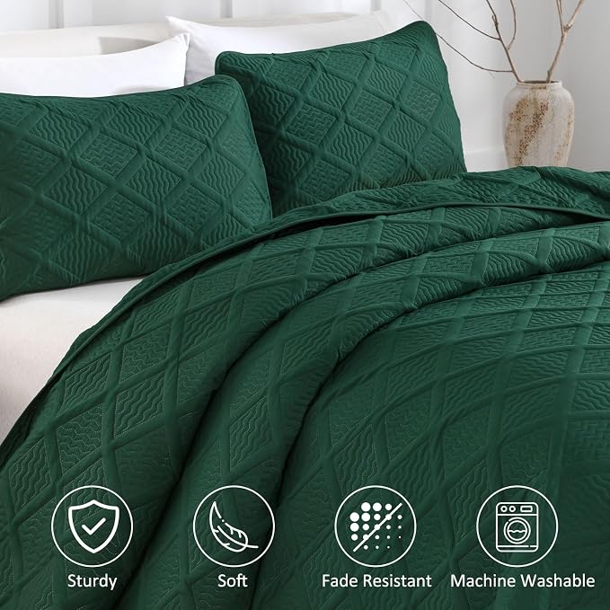 Yiran Twin Quilt Set, Emerald Green Lightweight Soft Bedspreads Bedding Set - Image 3
