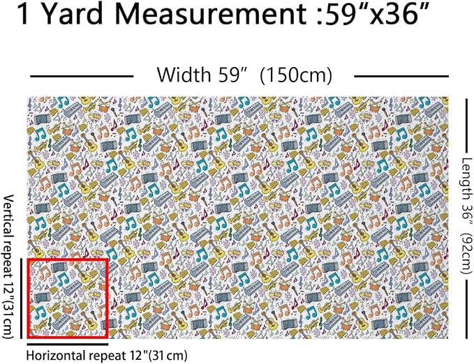 Music Fabric by The Yard, Rock Musical Instrument Guitar Piano Fabrics - Image 2