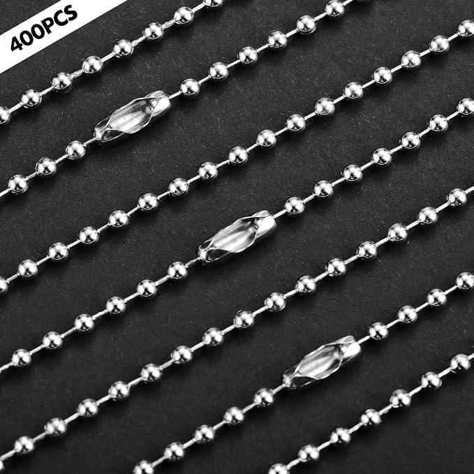 400 Pcs Long Bead Ball Chain Keychain, 3.9 Inch Silver, 2.4mm - Image 5
