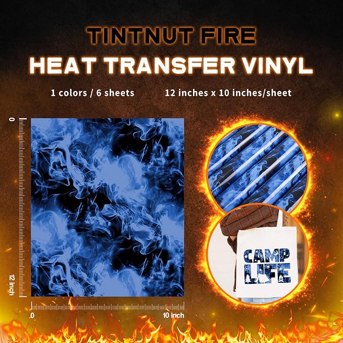 Tintnut Black Blue Flame Heat Transfer Vinyl, stretch washable, suitable - Image 2