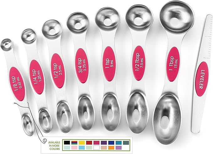 Spring Chef Pink Stainless Steel Magnetic Measuring Spoons Set of 8 by SpringChef