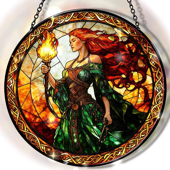 Greatingreat Stained Glass Window Hanging Brigid Goddess, Home Room Decor 7.8 by Greatingreat
